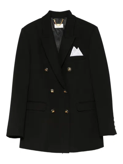 Elisabetta Franchi Cotton Gabardine Blazer With Breast Pocket In Black