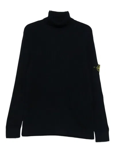 Stone Island Black Wool Turtleneck Sweater In Blue