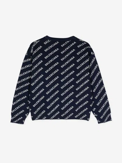 Balenciaga Kids All Over Logo Sweatshirt In Blue