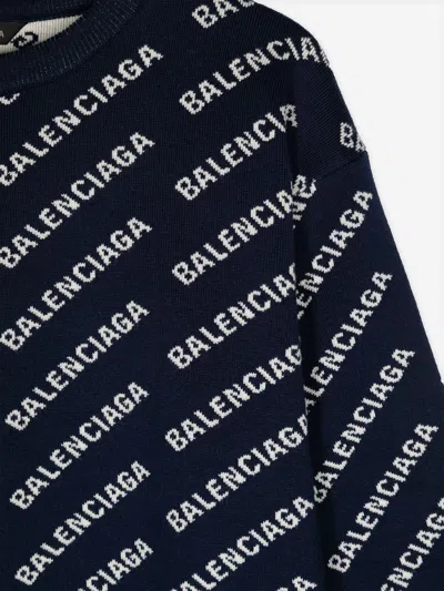 Balenciaga Kids All Over Logo Sweatshirt In Blue