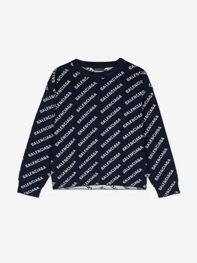 Balenciaga Kids All Over Logo Sweatshirt In Blue