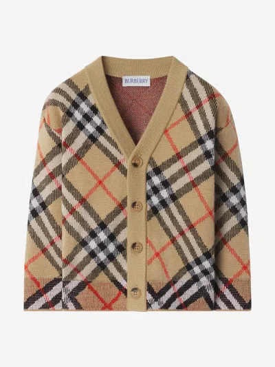 Burberry Baby Check Wool Cardigan In Neutral