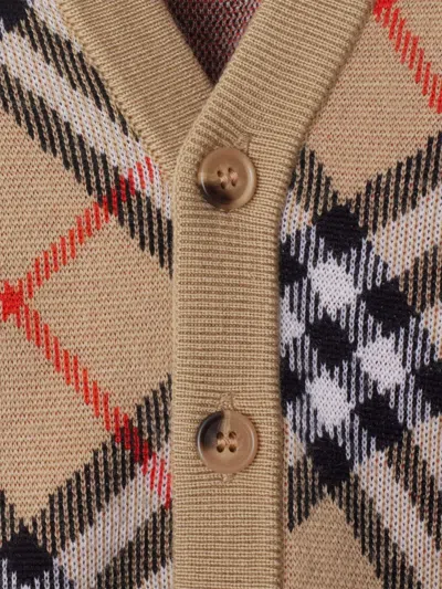 Burberry Baby Check Wool Cardigan In Neutral