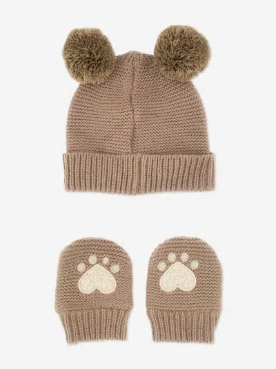 Guess Baby Hat And Mittens Set In Brown