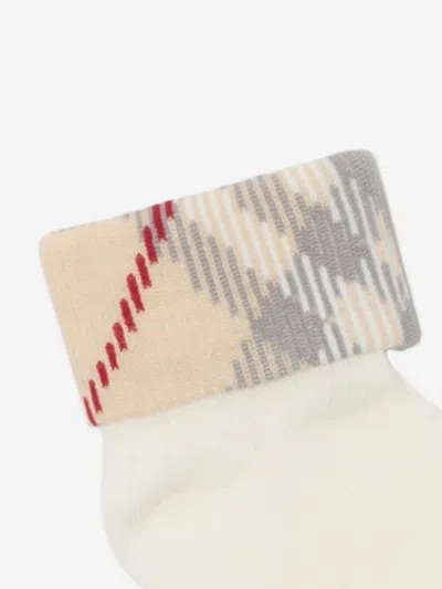 Burberry Baby Check Turn Back Socks Set In White