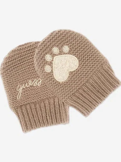 Guess Baby Hat And Mittens Set In Brown