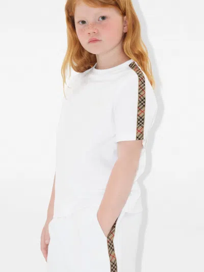 Burberry Girls Cedar Check Tape T-shirt In White