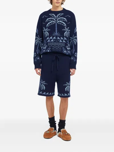 Alanui Glimpse Of Eden Palm-tree Shorts In Blue