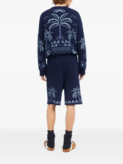 Alanui Glimpse Of Eden Palm-tree Shorts In Blue