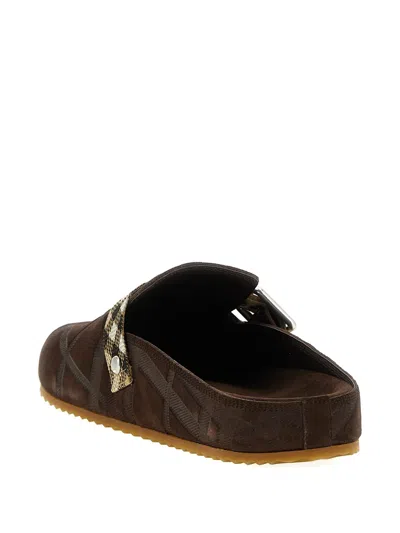 Burberry Strap Patterned Round Toe Rubber Sole Slip-on In Brown