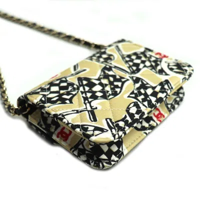 Pre-owned Chanel Beige Black Canvas Leather Shoulder Bag ()