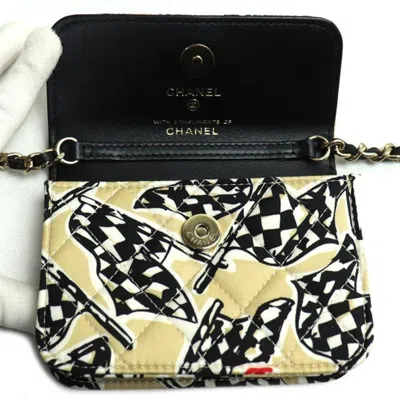 Pre-owned Chanel Beige Black Canvas Leather Shoulder Bag ()