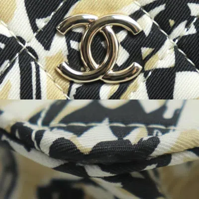 Pre-owned Chanel Beige Black Canvas Leather Shoulder Bag ()