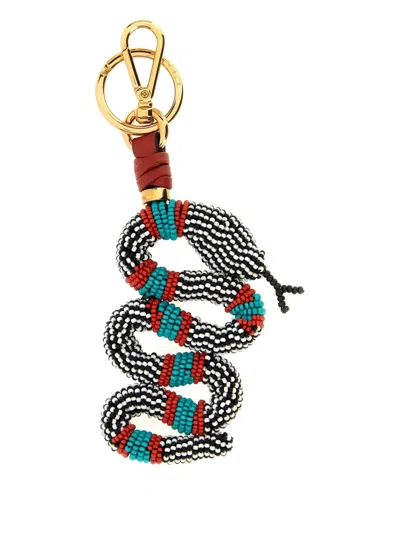 Etro Beaded Snake Shape Keyring With Gold-tone Hardware In Multi