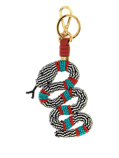 Etro Beaded Snake Shape Keyring With Gold-tone Hardware In Multi