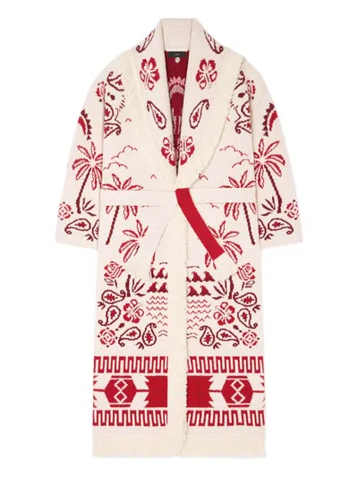 Alanui Palm-tree Pattern Fringe Coat In Red