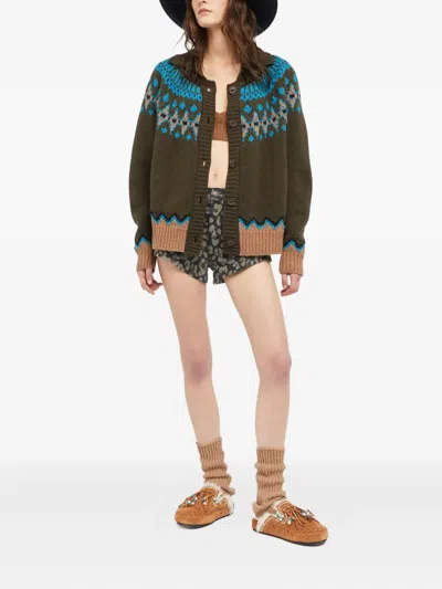 Alanui Olive Green Fair Isle Patterned Cardigan In Multi