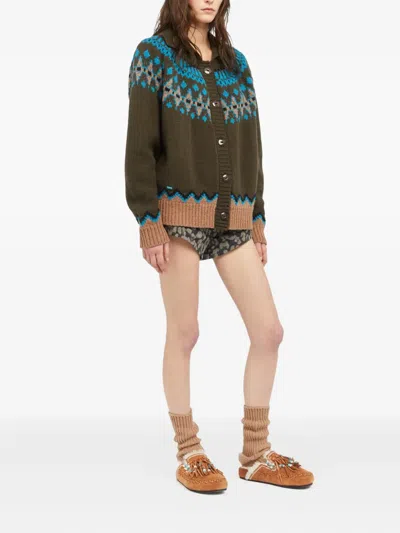 Alanui Olive Green Fair Isle Patterned Cardigan In Multi