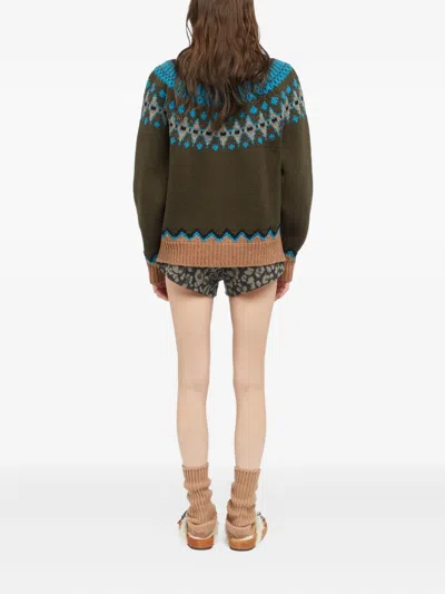 Alanui Olive Green Fair Isle Patterned Cardigan In Multi