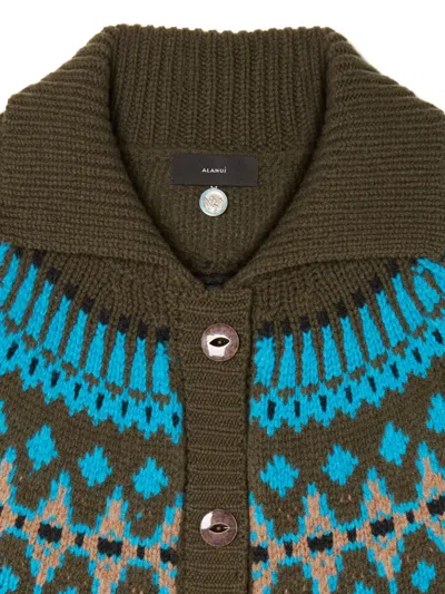 Alanui Olive Green Fair Isle Patterned Cardigan In Multi