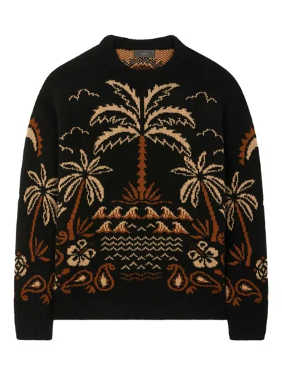 Alanui Glimpse Of Eden Palm-tree Intarsia Sweater In Black