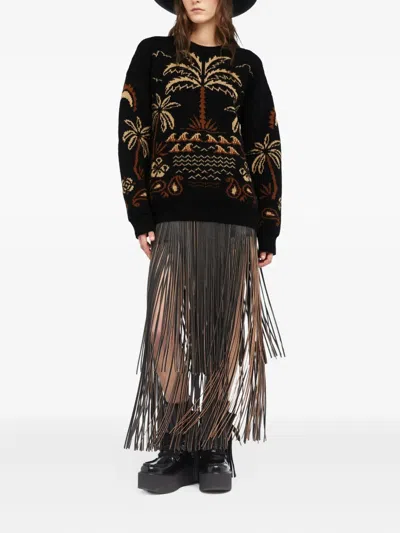 Alanui Glimpse Of Eden Palm-tree Intarsia Sweater In Black