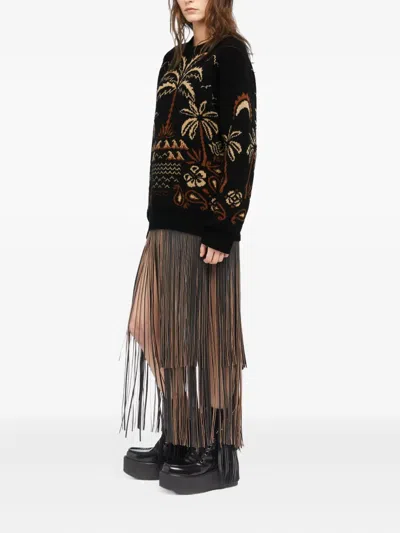 Alanui Glimpse Of Eden Palm-tree Intarsia Sweater In Black