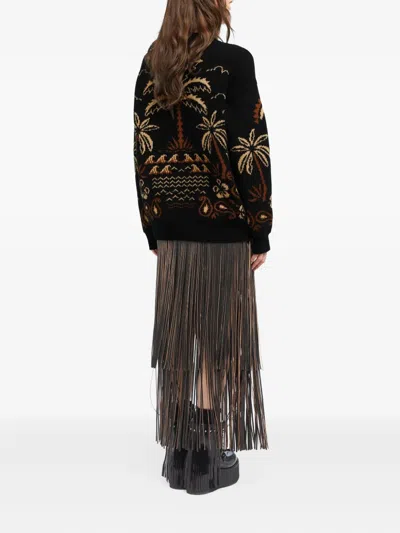 Alanui Glimpse Of Eden Palm-tree Intarsia Sweater In Black