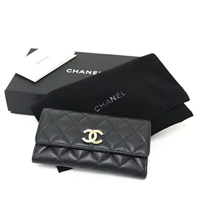 Pre-owned Chanel Black Grained Calfskin Wallet (bi-fold) ()