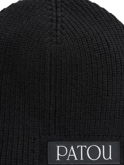 Patou Stretch Wool Blend Beanie In Black