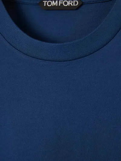 Tom Ford Mens Sea Blue Crewneck Regular-fit Cotton-blend T-shirt