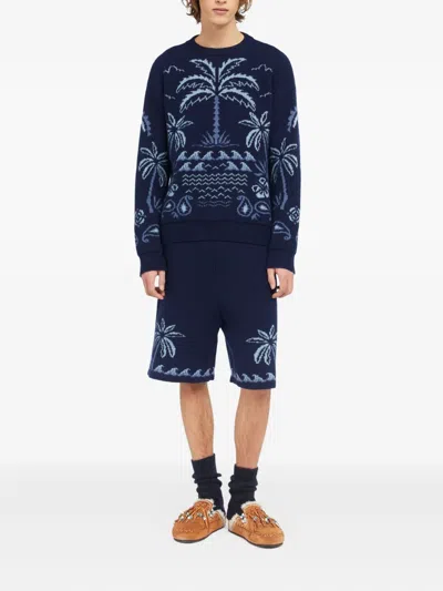 Alanui Glimpse Of Eden Intarsien-pullover Mit Palmen In Blue