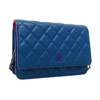 Pre-owned Chanel Blue Leather Chain/shoulder Wallet ()