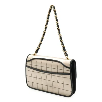 Pre-owned Chanel Matelasse Black Champagne Gold Satin Patent Leather Shoulder Bag ()