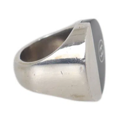 Pre-owned Chanel Silver Black Band Ring () In Multi