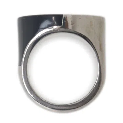 Pre-owned Chanel Silver Black Band Ring () In Multi