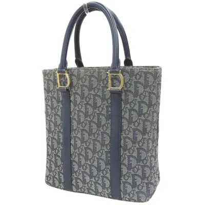 Pre-owned Dior Christian  Trotter Navy Trotter Leather Canvas Handbag Tote Bag ()