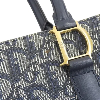 Pre-owned Dior Christian  Trotter Navy Trotter Leather Canvas Handbag Tote Bag ()