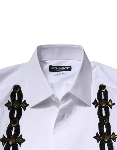 Pre-owned Dolce & Gabbana White Gold Embellished Formal Men Dress Men's Shirt ()