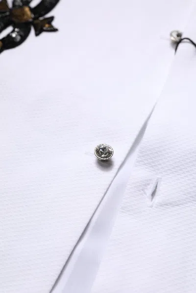 Pre-owned Dolce & Gabbana White Gold Embellished Formal Men Dress Men's Shirt ()