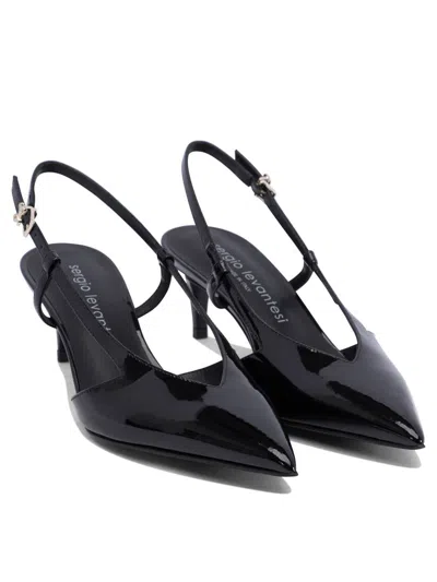 Sergio Levantesi Pointed Toe Slingback Heeled Shoes In Leather In Black