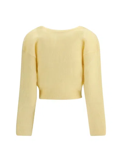 Alessandra Rich Women Mohair Cardigan With Embroidery In Yellow
