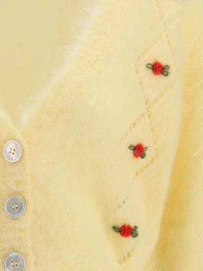 Alessandra Rich Women Mohair Cardigan With Embroidery In Yellow