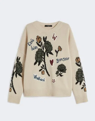 Weekend Max Mara Pavidi Floral-embroidered Wool Sweater In Neutral
