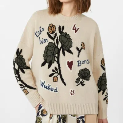 Weekend Max Mara Pavidi Floral-embroidered Wool Sweater In Neutral