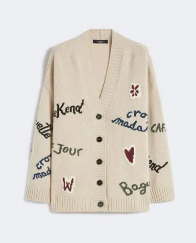 Weekend Max Mara Cardigan Over In Filato Di Lana Ecru In Pink