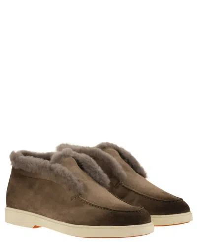 Santoni Suede And Fur Desert Boot In Brown