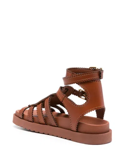 Zimmermann Goldie Gladiator Flats In Brown Leather In Brown
