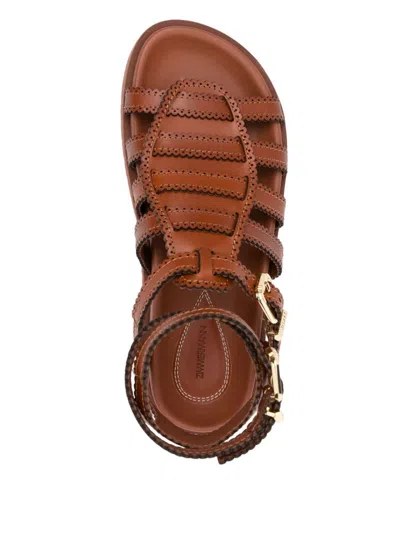 Zimmermann Goldie Gladiator Flats In Brown Leather In Brown