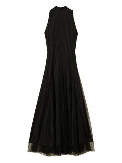 Twinset Sleeveless Tulle Maxi Dress In Black